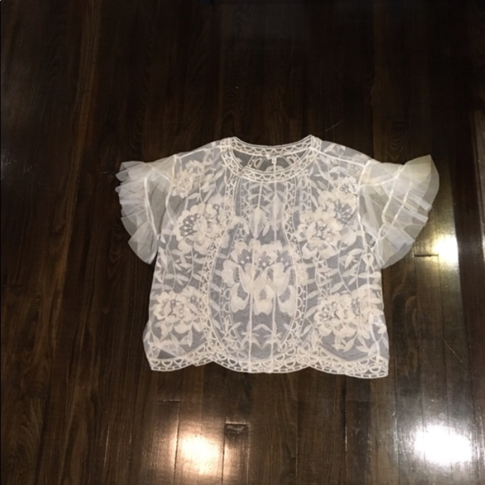 Umgee Sheer Lace Cream Top